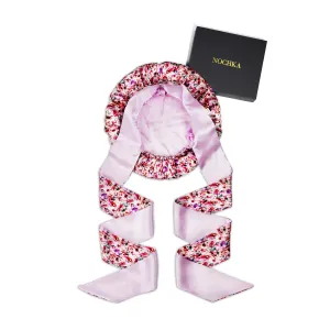 100% Mulberry Silk Bonnet for Sleeping with Ties – Adjustable 19 Momme Double-Layer Reversible Hair Wrap – Stay-On Sleep Bonnet for Women, Long Curly Hair, Natural Hair Care, Real Silk Night Cap – Handmade in USA (Floral)