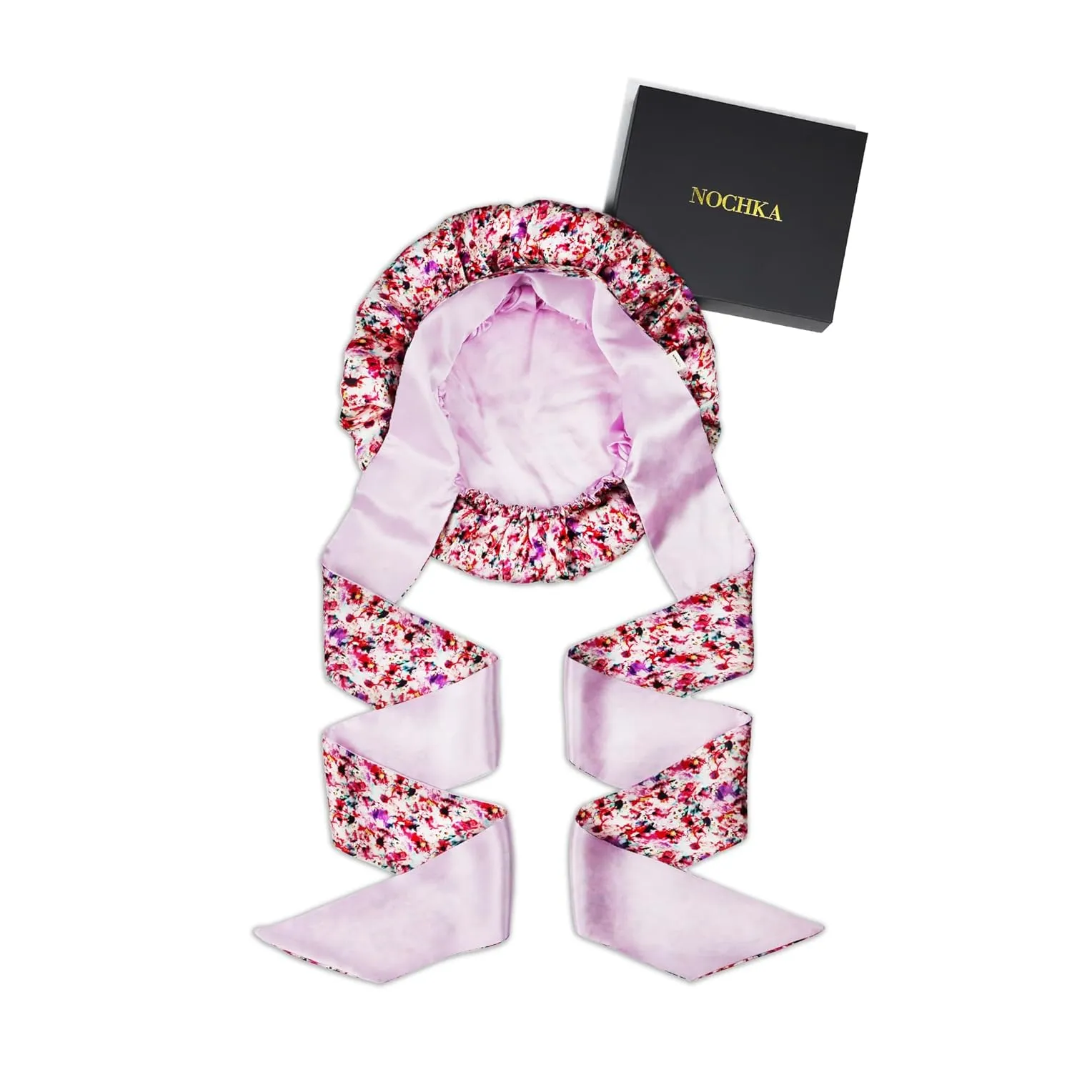 100% Mulberry Silk Bonnet for Sleeping with Ties – Adjustable 19 Momme Double-Layer Reversible Hair Wrap – Stay-On Sleep Bonnet for Women, Long Curly Hair, Natural Hair Care, Real Silk Night Cap – Handmade in USA (Floral)