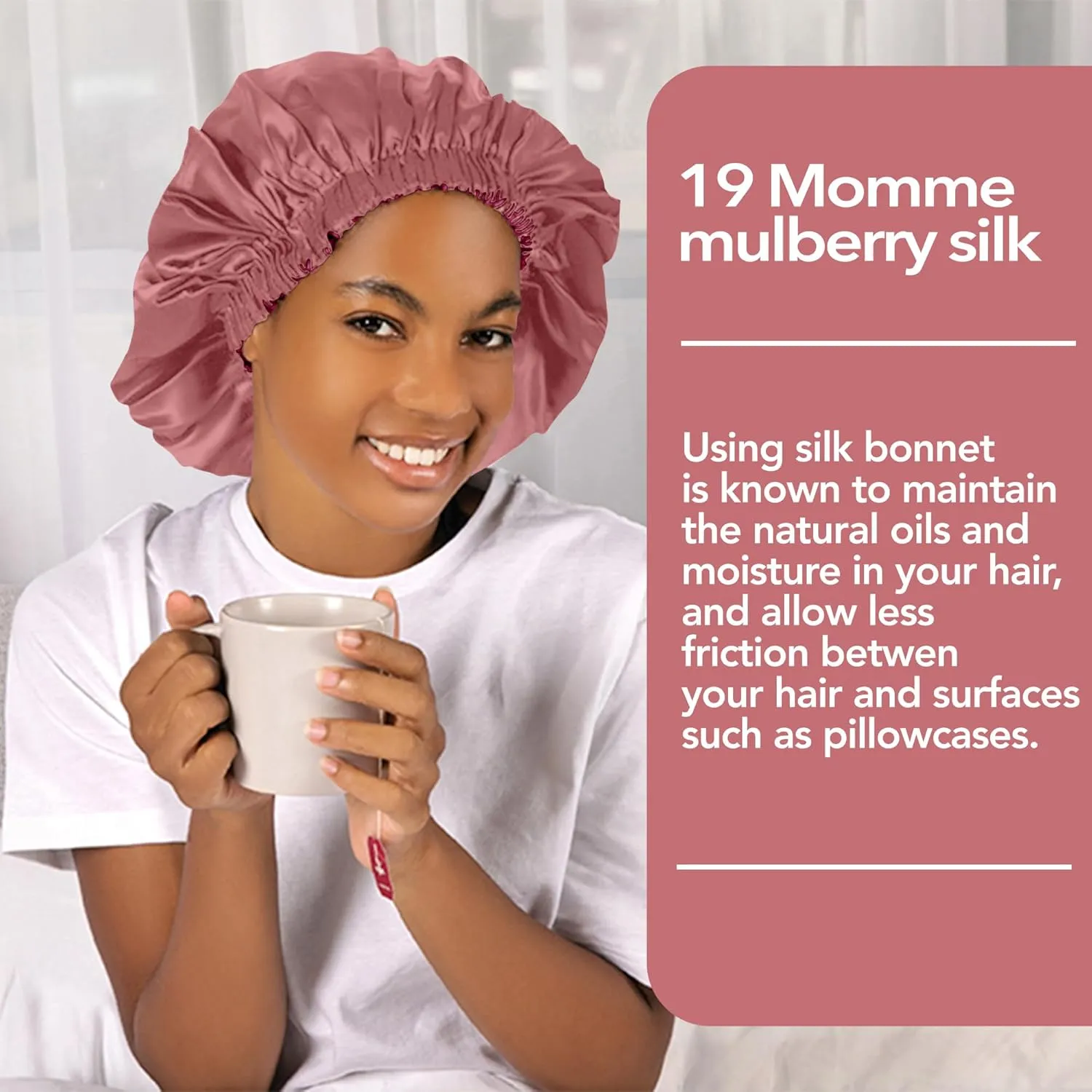 100% Real Silk Bonnet for Sleeping Women - 19 Momme Double Layer Mulberry Silk Bonnet for Maintaining Curly Hair Overnight