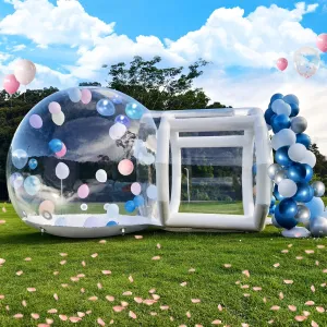 10FT Inflatable Bubble House Dome, Clear PVC Bubble Balloon House Ten with Tunnel, Air Blower, 600W Air Pump Transparent Bubble House Dome Inflatable for Party, Yard Decoration