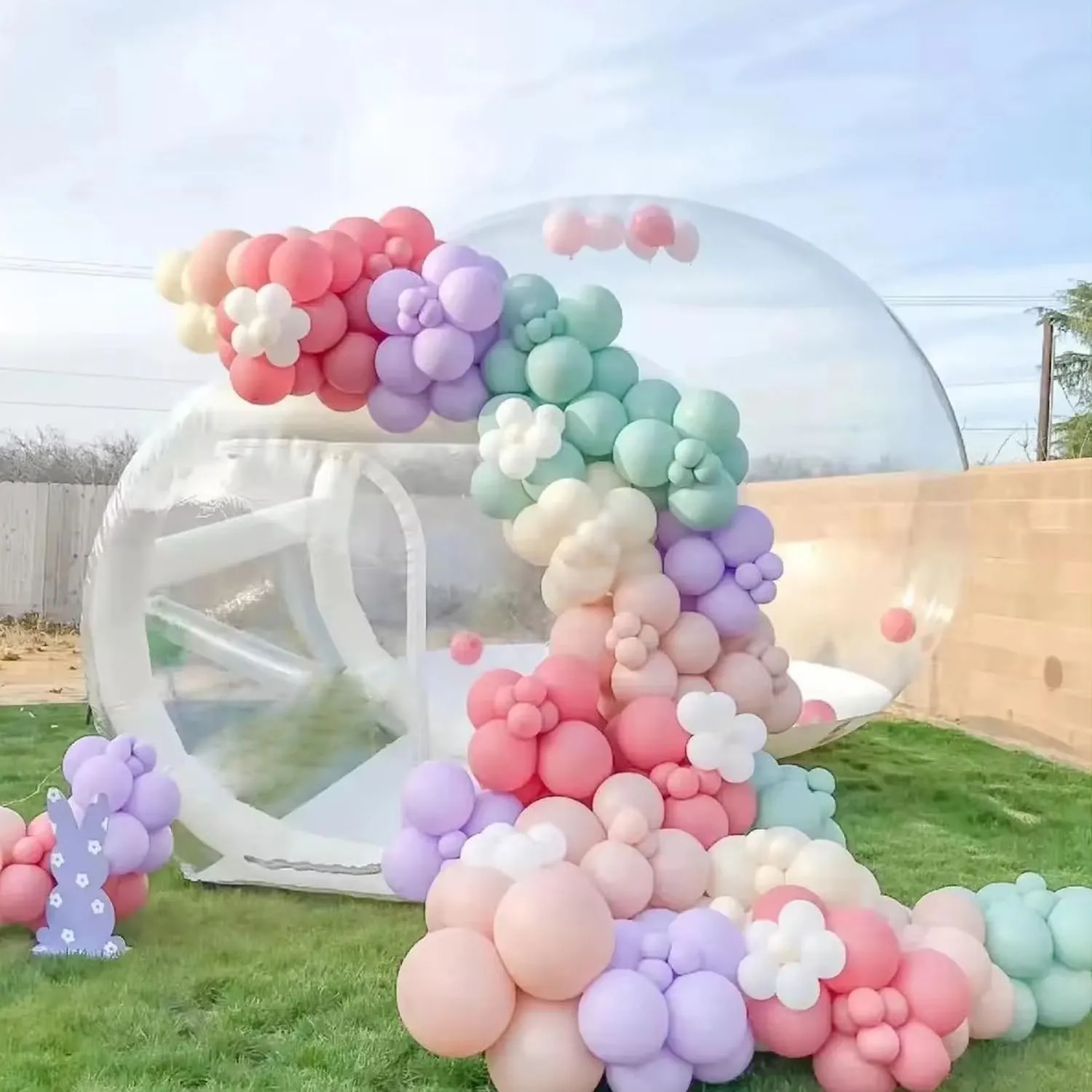 10FT Inflatable Bubble House Dome for Kids, Clear PVC Bubble Tent with Tunnel, Bubble Balloon House with 750W Air Blower, 600W Air Pump with 50pcs Balloons Inflatable Dome for Party