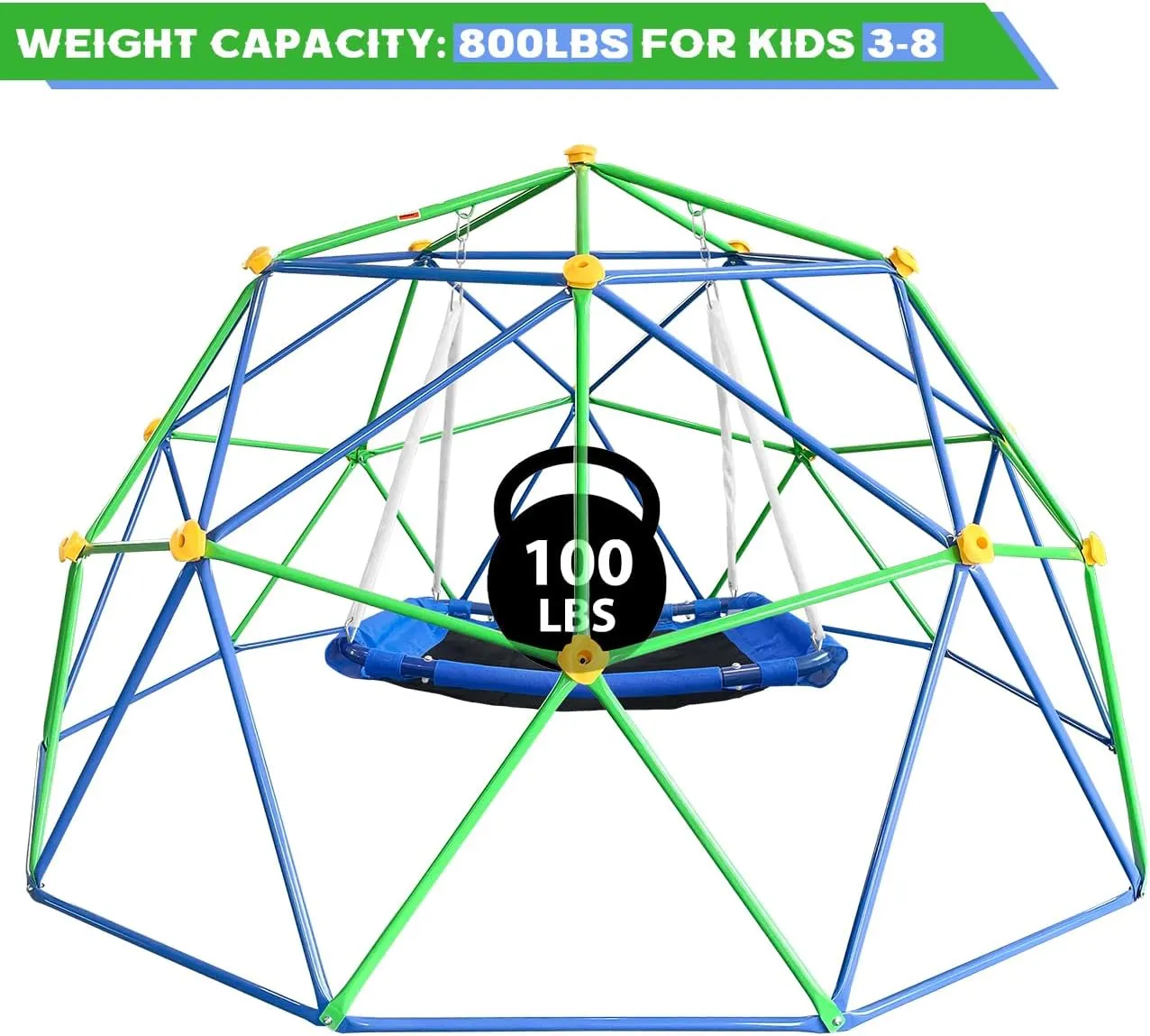 10FT Kids Climbing Dome, Geo Jungle Gym for Backyard Play, Supports 800LBS, Rust & UV Resistant Frame, Outdoor Play Equipment for Ages 3-8, Easy Assembly & Platform Swing Included (Blue Green)