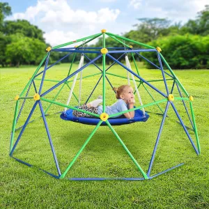 10FT Kids Climbing Dome, Geo Jungle Gym for Backyard Play, Supports 800LBS, Rust & UV Resistant Frame, Outdoor Play Equipment for Ages 3-8, Easy Assembly & Platform Swing Included (Blue Green)
