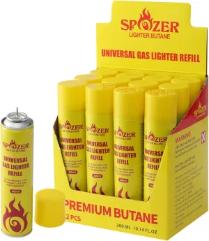 12 Pack Lighter Gas Refill Butane Universal Fluid Fuel Ultra Refined 300ml 10.14 Oz （1 Box）