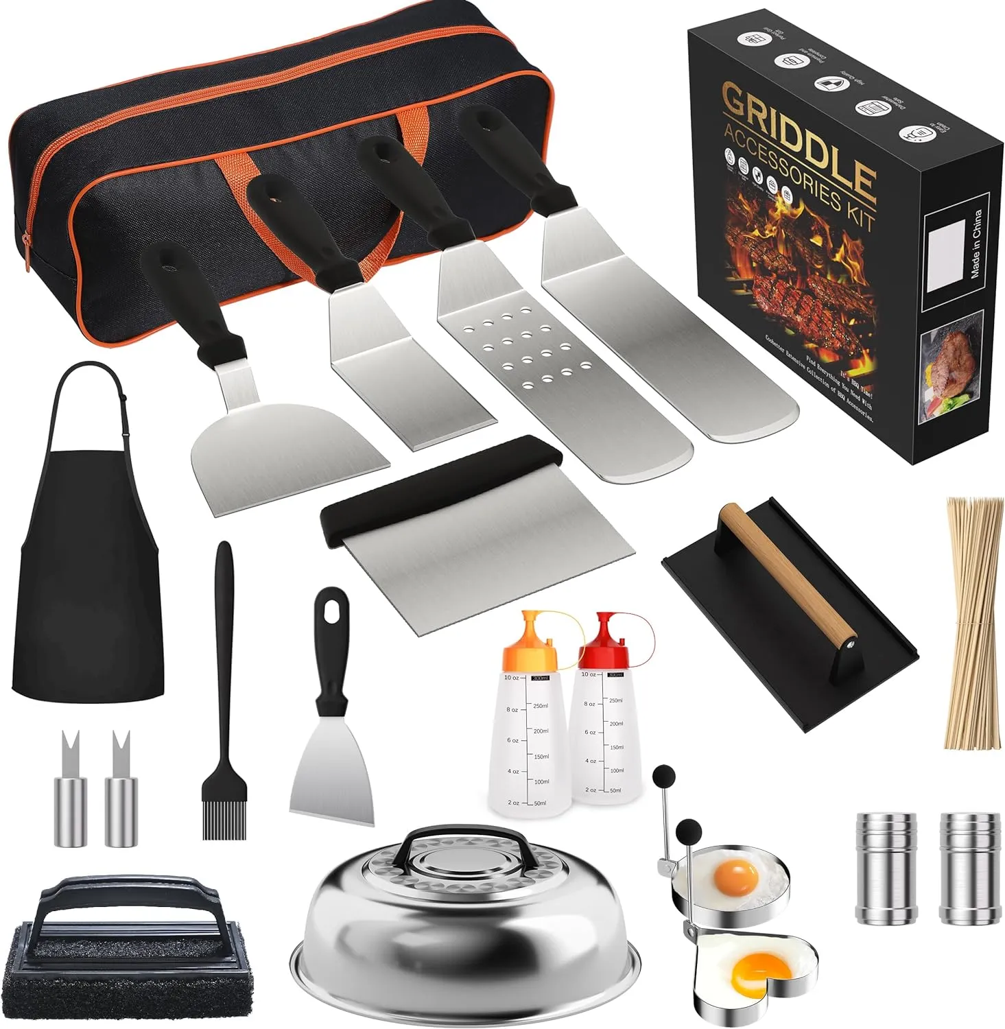 120 Pcs Griddle Accessories Kit, Griddle Accessories for Blackstone - Perfect Flat Top Grilling Accessories, Professional Round Melting Dome with Cast Iron Smash Burger Press for Barbecue.