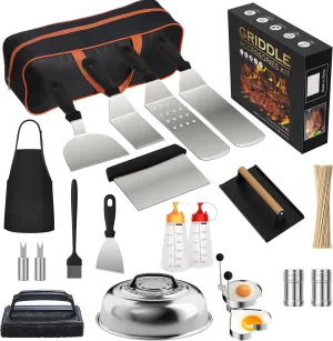 120 Pcs Griddle Accessories Kit, Griddle Accessories for Blackstone - Perfect Flat Top Grilling Accessories, Professional Round Melting Dome with Cast Iron Smash Burger Press for Barbecue.