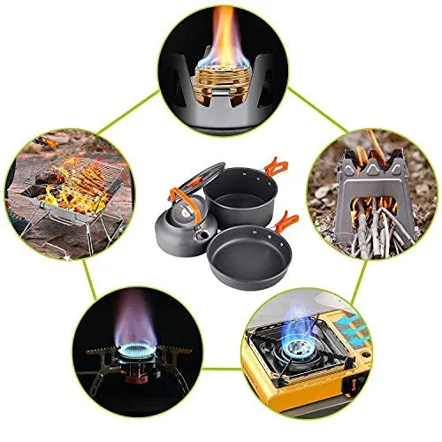 12PCS Outdoor Camping Cooking Set ,Lightweight Camping Non-Stick Pot and Pan Set with Kettle Camp Cook for Outdoor Backpacking Hiking