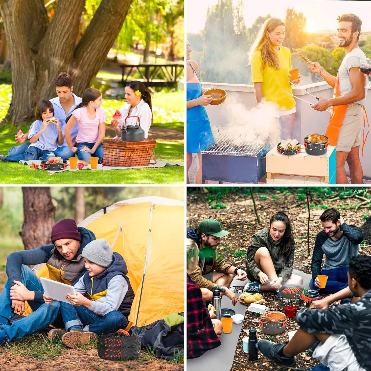 12PCS Outdoor Camping Cooking Set ,Lightweight Camping Non-Stick Pot and Pan Set with Kettle Camp Cook for Outdoor Backpacking Hiking