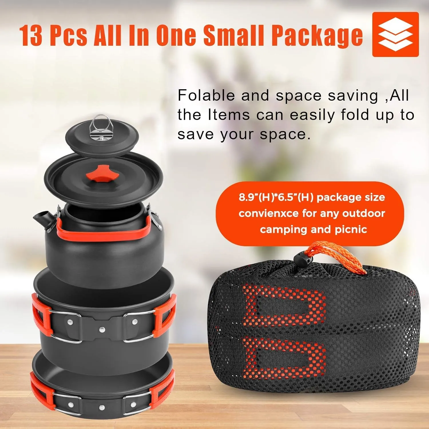 12PCS Outdoor Camping Cooking Set ,Lightweight Camping Non-Stick Pot and Pan Set with Kettle Camp Cook for Outdoor Backpacking Hiking