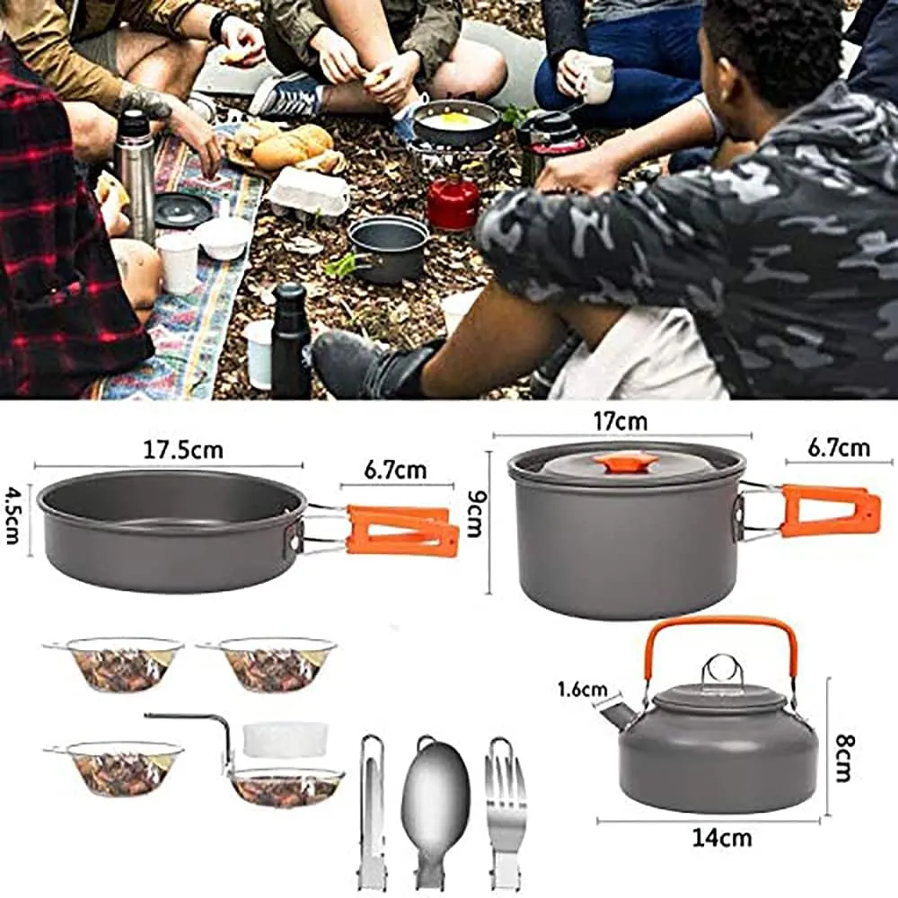 12PCS Outdoor Camping Cooking Set ,Lightweight Camping Non-Stick Pot and Pan Set with Kettle Camp Cook for Outdoor Backpacking Hiking