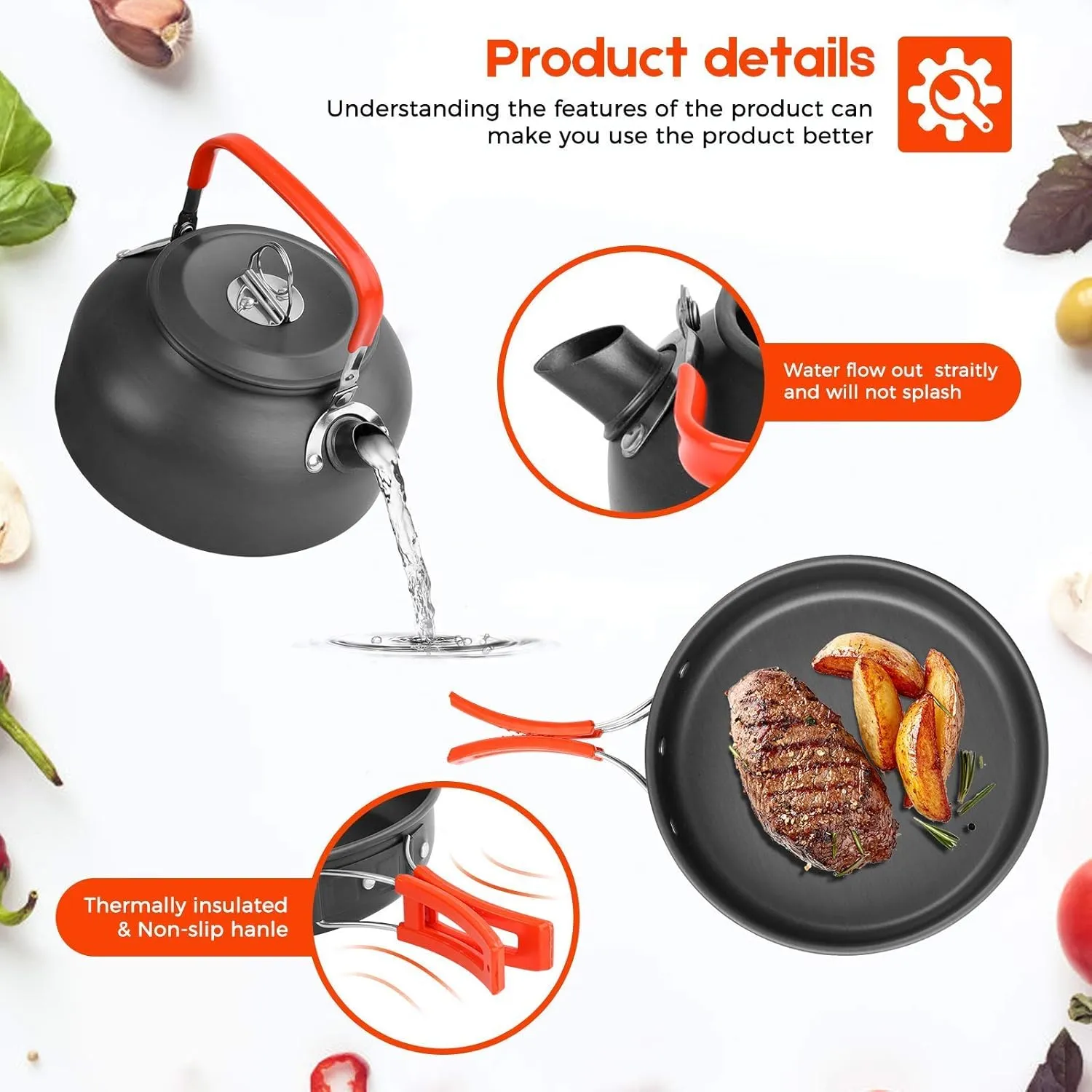 12PCS Outdoor Camping Cooking Set ,Lightweight Camping Non-Stick Pot and Pan Set with Kettle Camp Cook for Outdoor Backpacking Hiking