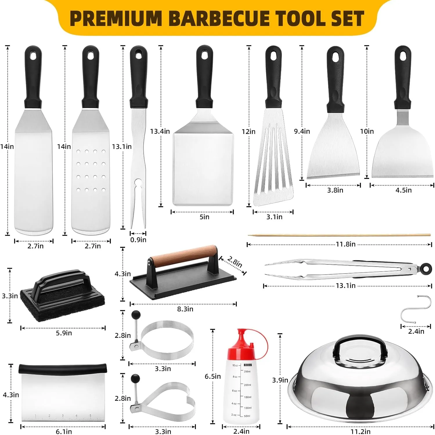 130Pcs Griddle Accessories Kit, Flat Top Grill Tools Set for Blackstone and Camp Chef, Commercial Grade Grill Spatula Set with Enlarged Spatulas, Burger Press, Basting Cover for Outdoor BBQ
