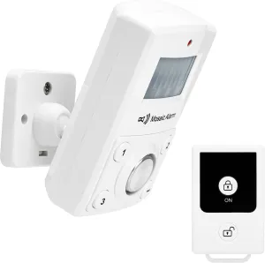 135dB Remote Motion Sensor Alarm Loud Sound for Garage, Shed. Portable Battery Operated Keypad Alert for Travel, Camp. Freestanding Indoor Home Security Motion Detecting Siren. Cordless or USB Power