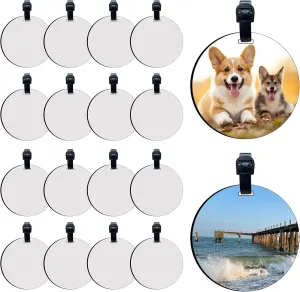16 Pcs Sublimation Luggage Tag Blanks Round Bulk with Belt MDF Sublimation Bag Tags Blank Heat Transfer Double Sides Sublimation Keychain Blanks Product Bagge Blank for Travel Bag 4 inch