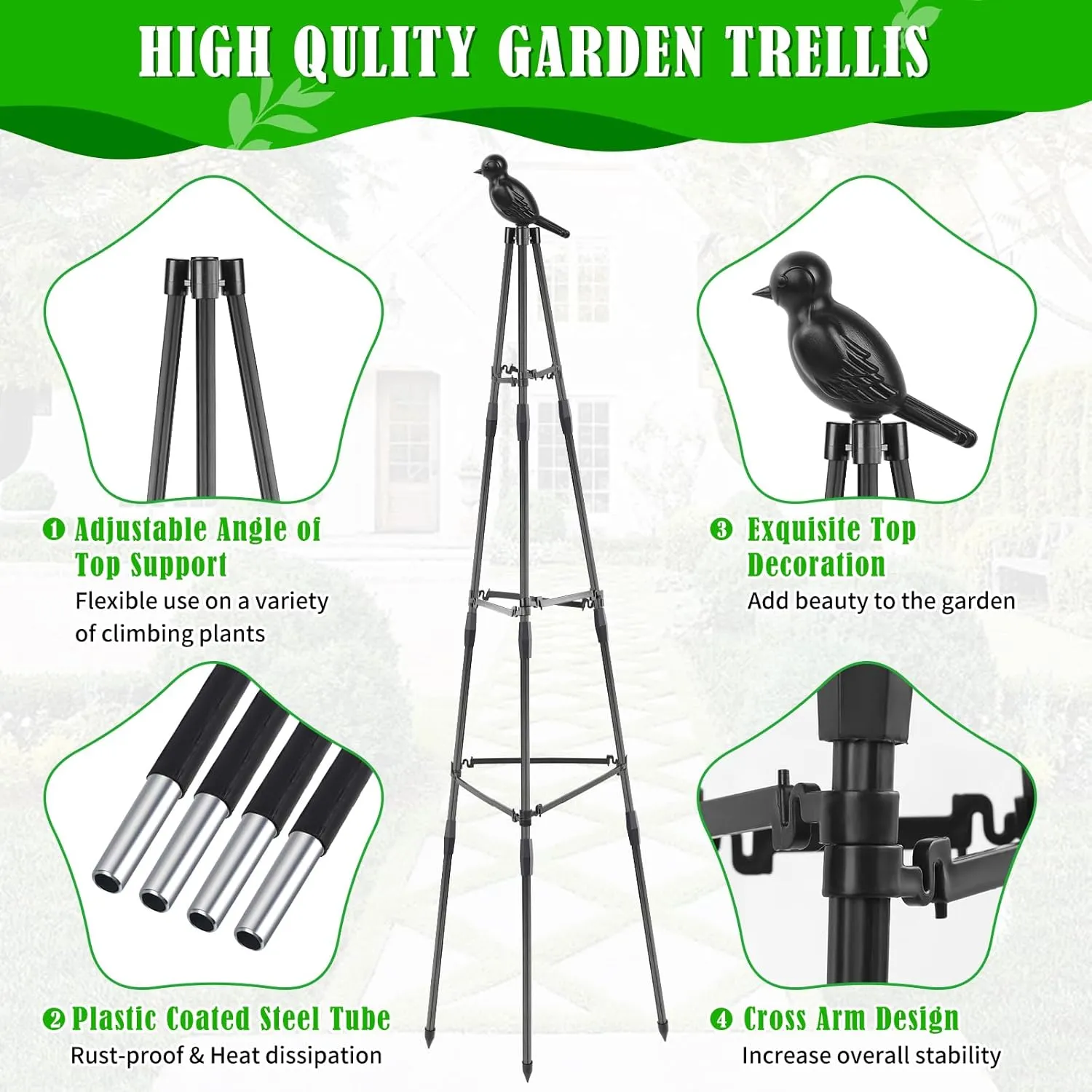 2 Pack Garden Trellis for Climbing Plants, 70.2 Inch Rustproof Metal Obelisk Trellis for Outdoor Indoor, Adjustable Heights Plants Support for Potted Vines Cucumber Rose Clematis Jasmine