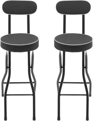 2 Pcs Folding Bar Stool with Backrest, 25.6 Inch Seat Height Portable Bar Tall Chairs with PU Cushioned Padded 275.58 lbs Metal Frame Barstools for Camping Kitchen Home Office (Black)