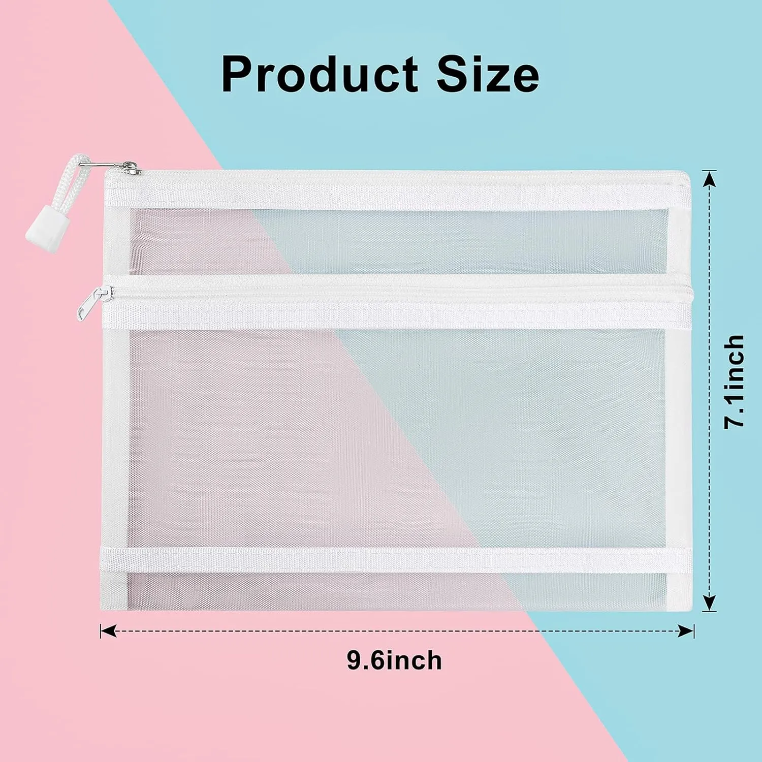 20 PCS Mesh Makeup Bag Double-Layer Mesh Zipper Pouch Bags Clear Cosmetic Bag Nylon Travel Organizer Bags Toiletry Storage Bag Pencil Pouch with Zipper (White, Double-Layers A5)