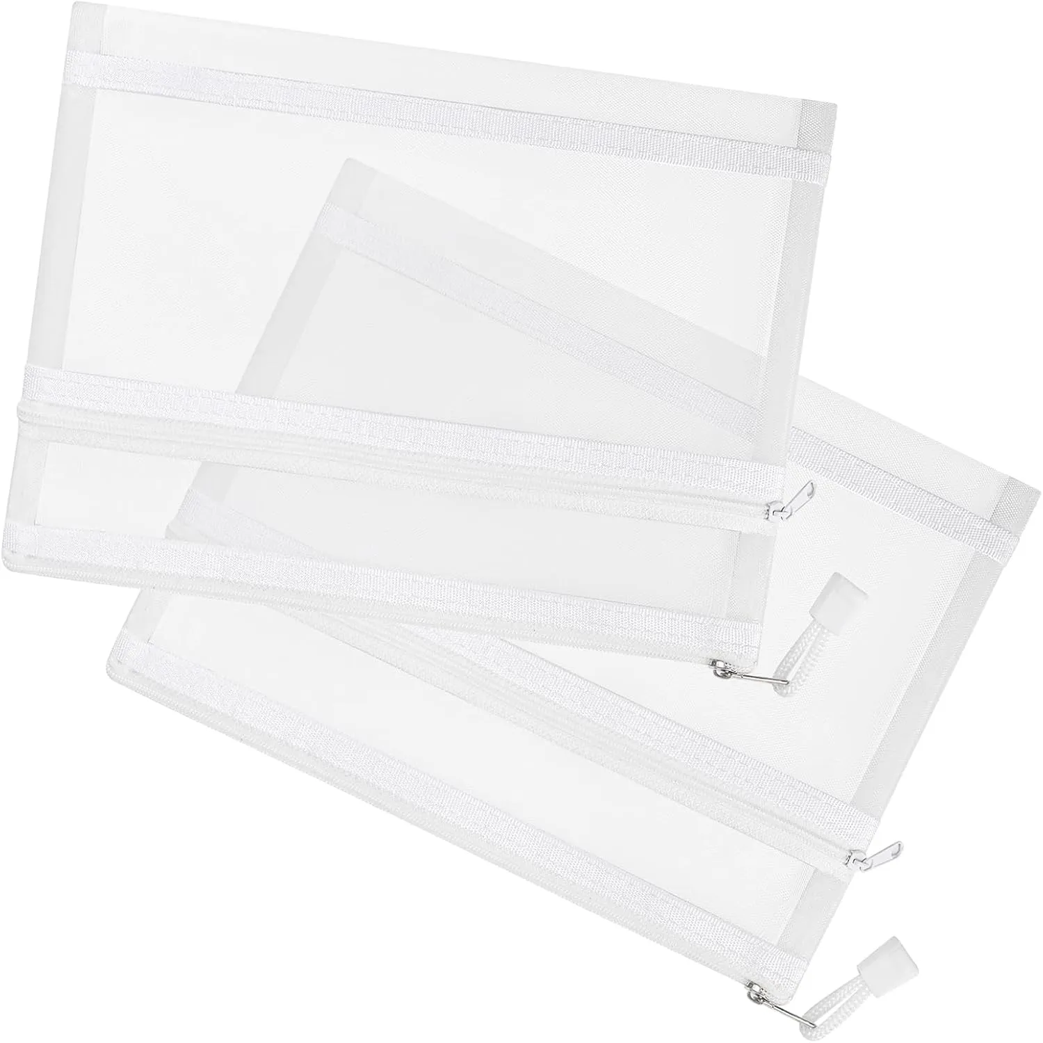 20 PCS Mesh Makeup Bag Double-Layer Mesh Zipper Pouch Bags Clear Cosmetic Bag Nylon Travel Organizer Bags Toiletry Storage Bag Pencil Pouch with Zipper (White, Double-Layers A5)