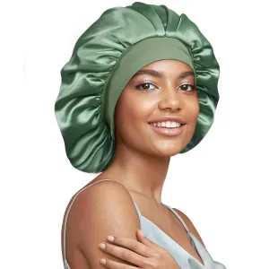 22 Momme 100% Real Mulberry Silk Bonnet for Sleeping Women, Large Hair Care Bonnet for Long Curly Hair, Double Layer Silk Wrap with Soft Elastic Band, Non-Slip Sleep Cap, Green