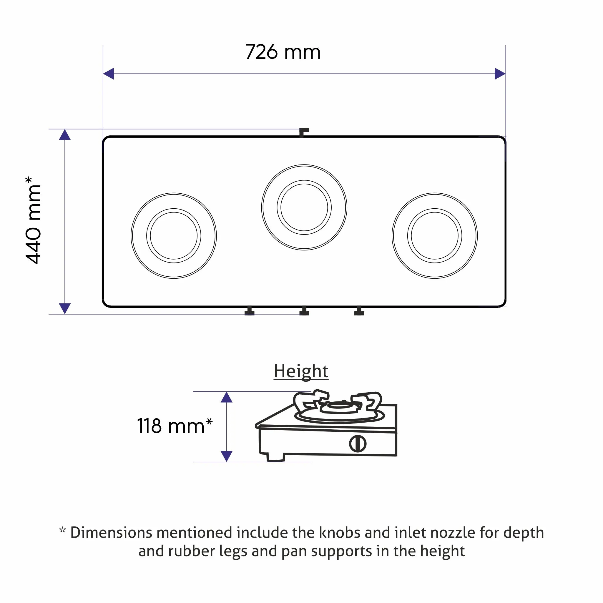 3 Burner LPG Glass Gas Stove with Brass Burner - 1031 GT BB