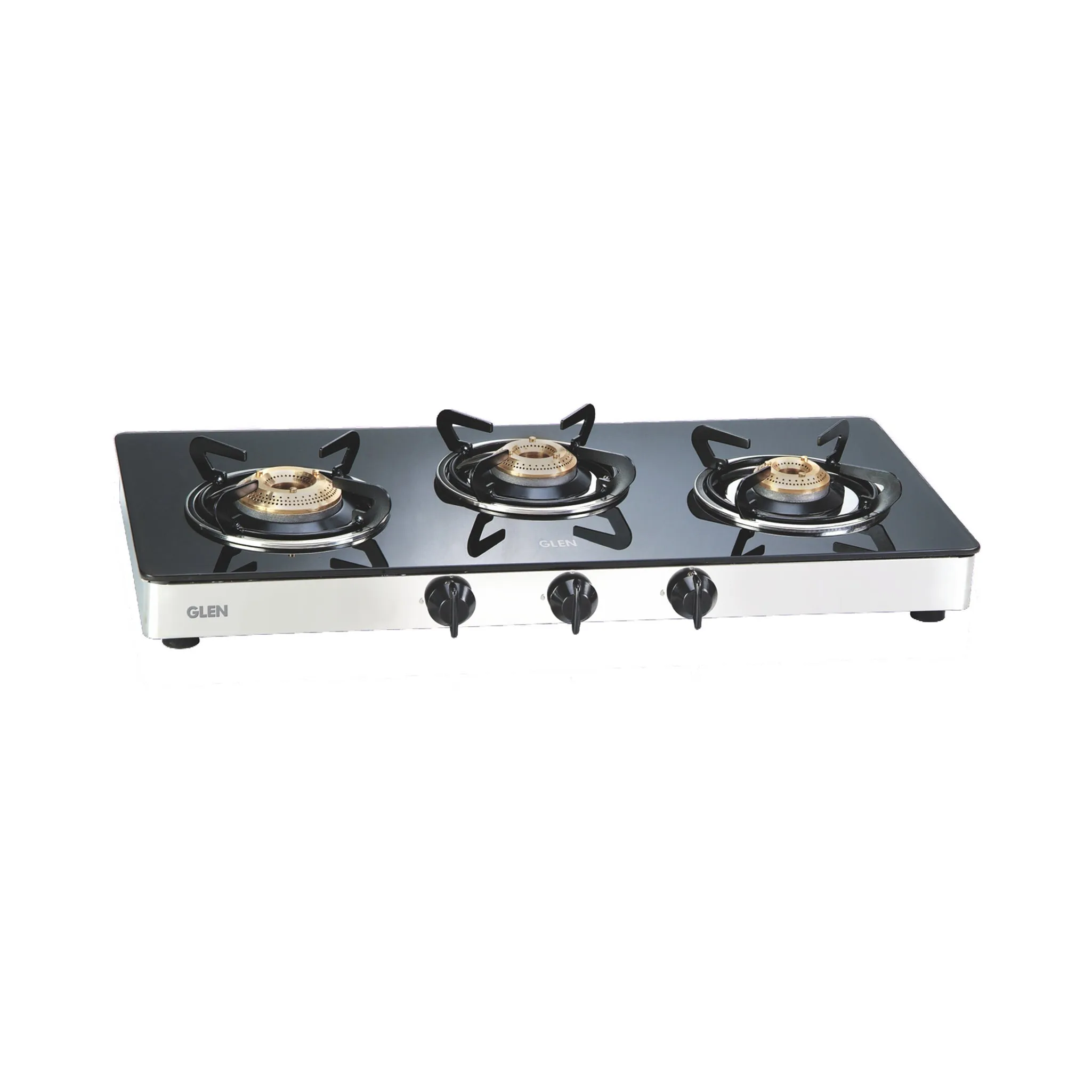 3 Burner LPG Glass Gas Stove with Brass Burner - 1031 GT BB