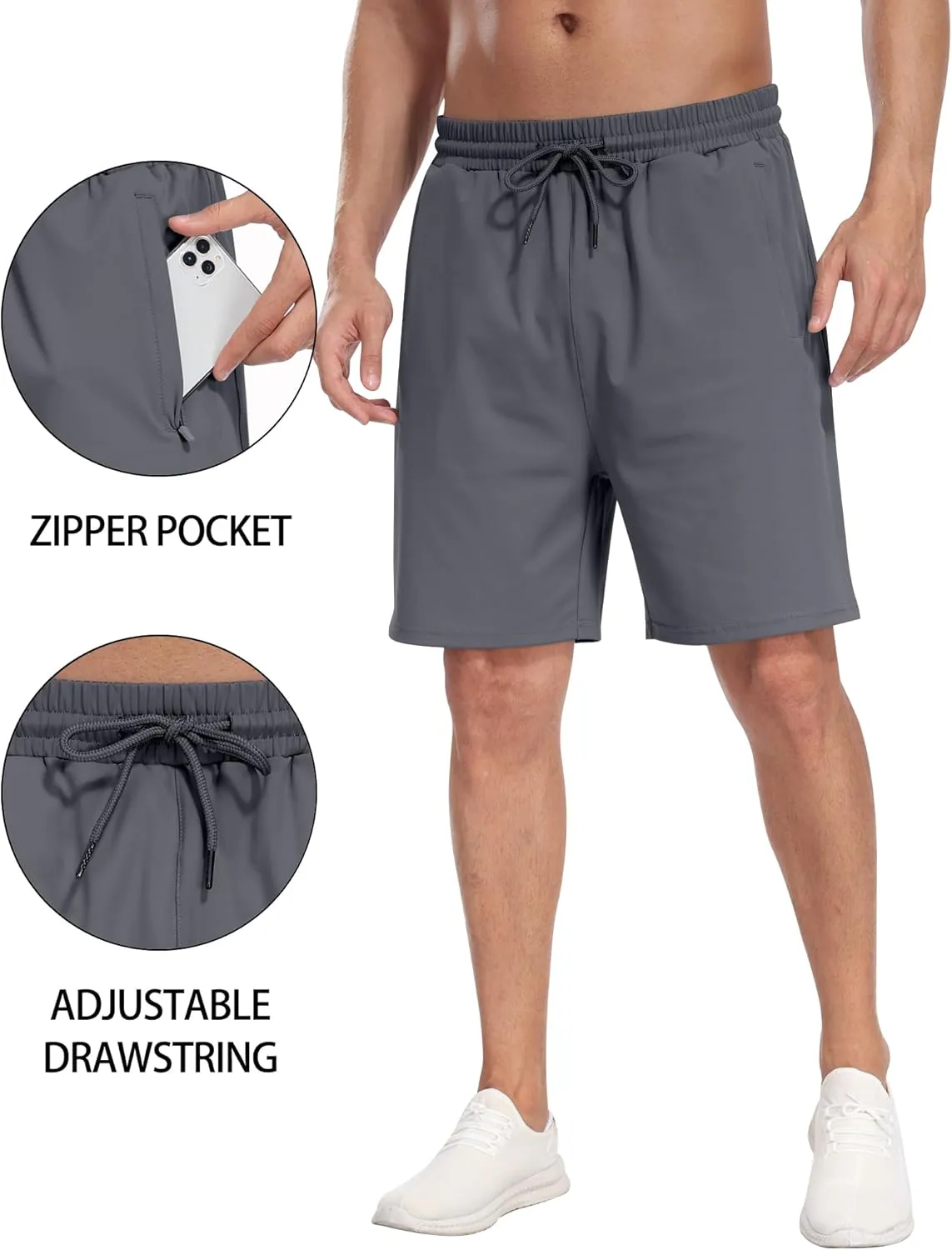3 Pack Men's Athletic Running Shorts with Zipper Pockets,Gym Workout Basketball Hiking Shorts for Men