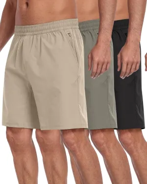 3 Pack Men's Athletic Running Shorts with Zipper Pockets,Quick Dry Gym Workout Basketball Hiking Shorts for Men
