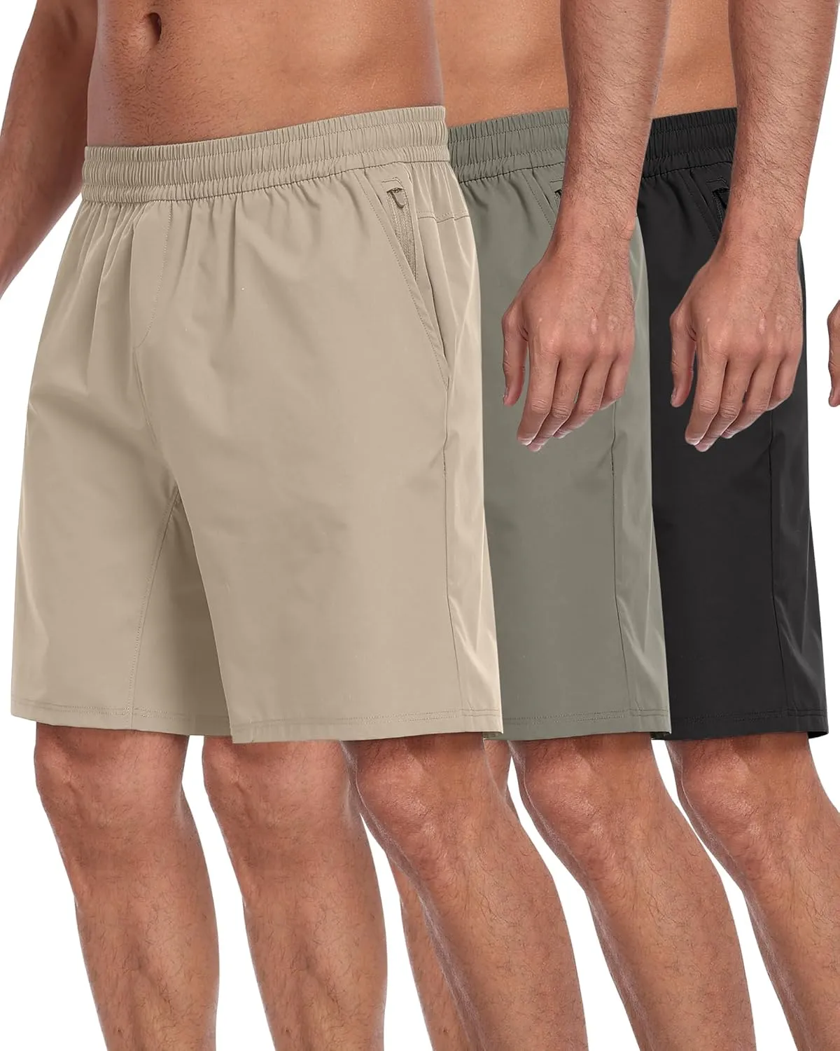 3 Pack Men's Athletic Running Shorts with Zipper Pockets,Quick Dry Gym Workout Basketball Hiking Shorts for Men