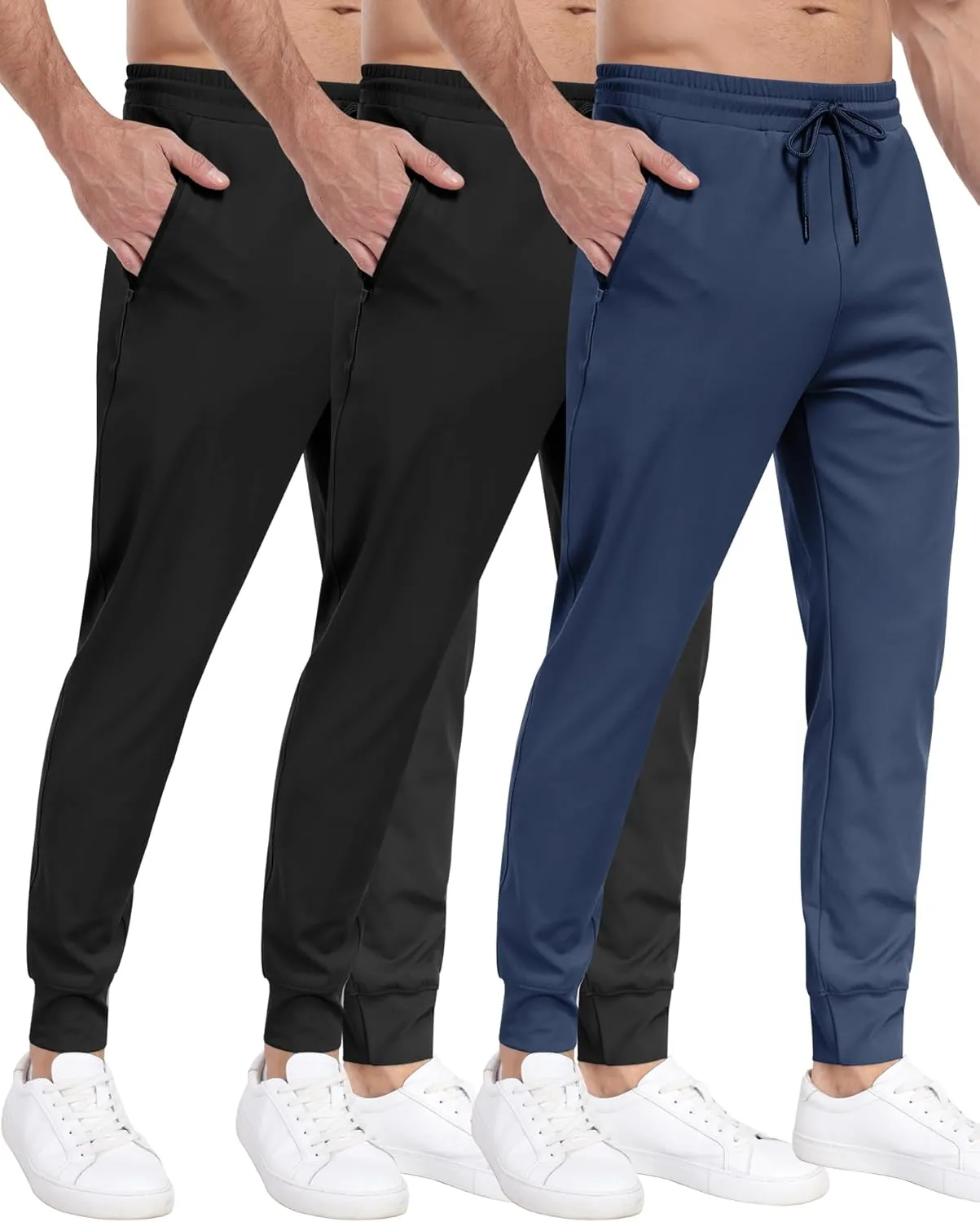 3 Pack Men's Sweatpants with Zipper Pockets,Workout Gym Traning Track Joggers Pants for Men Running Jogging Pants