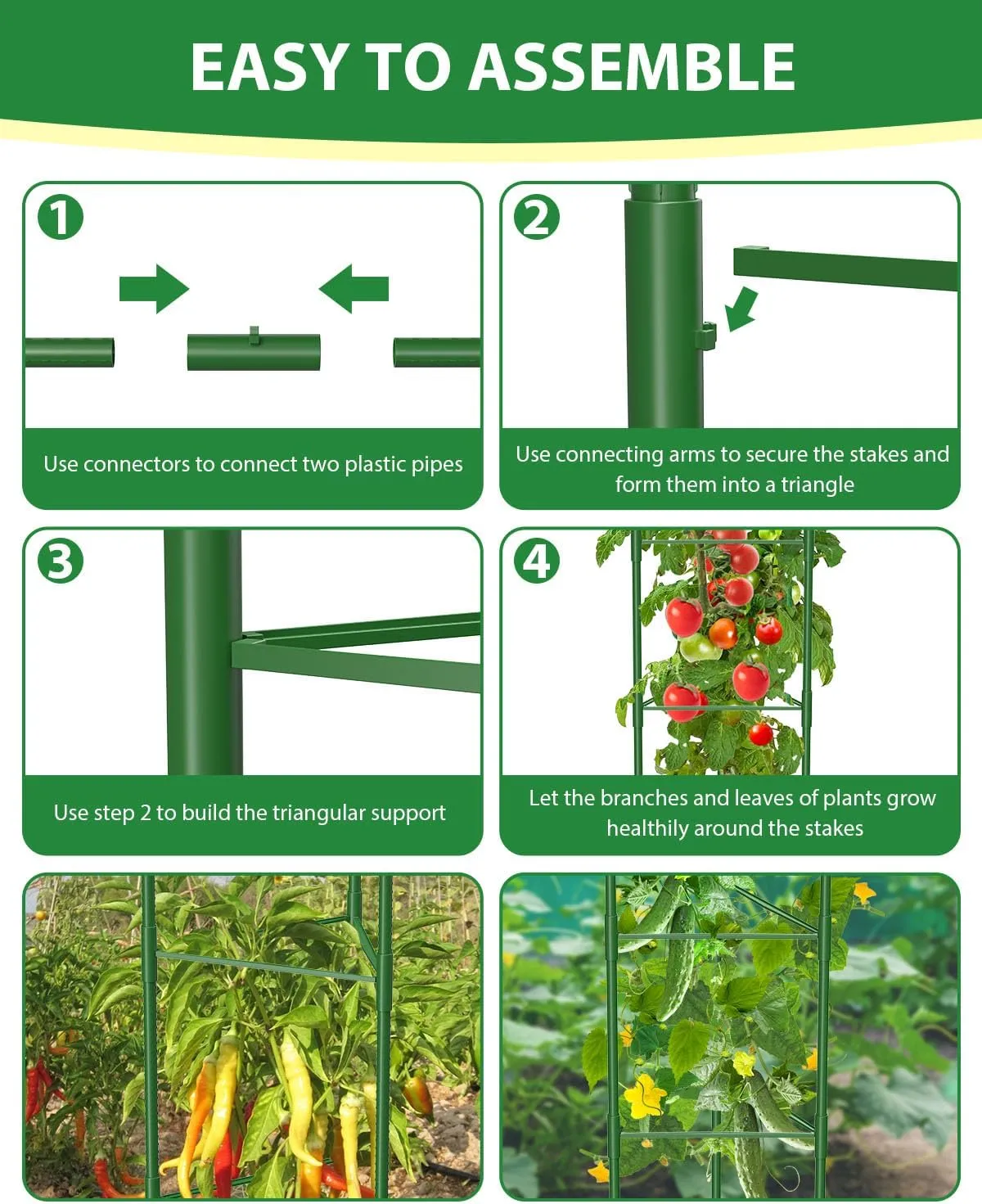 3 Pack Tomato Cages for Garden, 51 Inches Adjustable Tomatoes Plant Stakes Support Cages Trellis, Garden Trellis for Vegetable Flowers Fruits Climbing Plants- 20 Binding Wires Included
