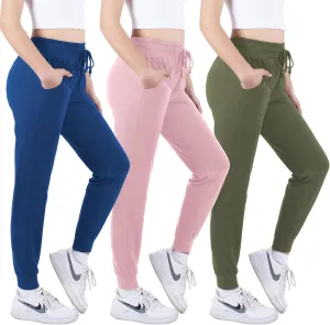 3 Pack: Women's Ultra-Soft Lounge Joggers Sweatpants Athletic Yoga Pants with Pockets