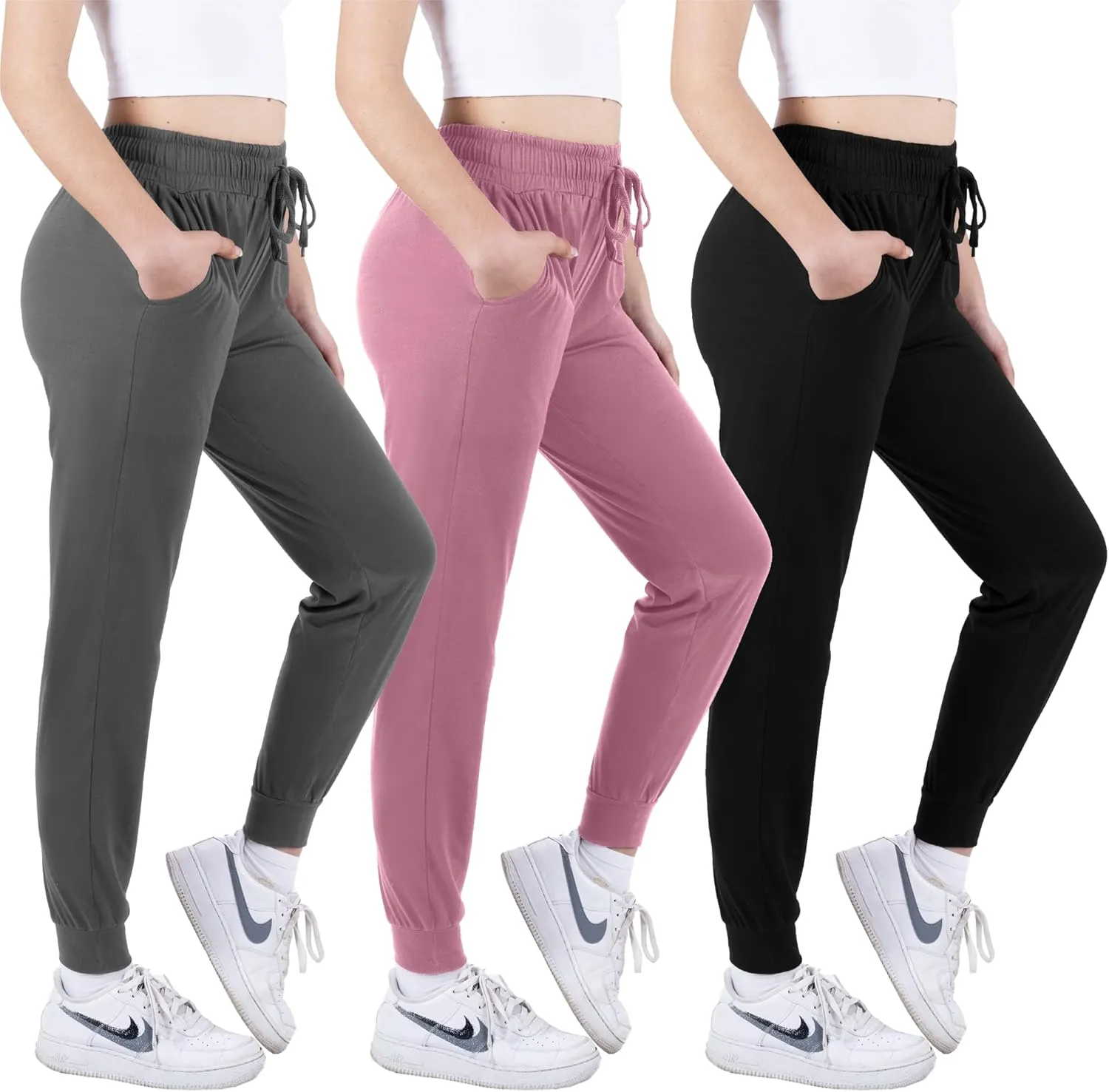 3 Pack: Women's Ultra-Soft Lounge Joggers Sweatpants Athletic Yoga Pants with Pockets