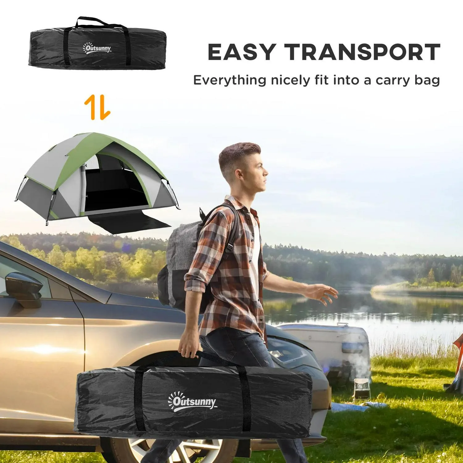 3000mm Mattress, Global availability Carry And Sewn-in Dome 2-3 Person Industrial-grade Hiking Bed Fishing Groundsheet, Camping Portable Waterproof With Bag Tent Air Hook, Inflatable Outsunny For
