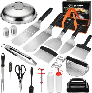 30pcs Griddle Accessories Kit for Blackstone Professional Flat Top Grill Tools, BBQ Spatula Gift Set with Basting Cover, Burger Press, Meat Injector, Thermometer, Tongs for Camping Backyard Teppanyaki