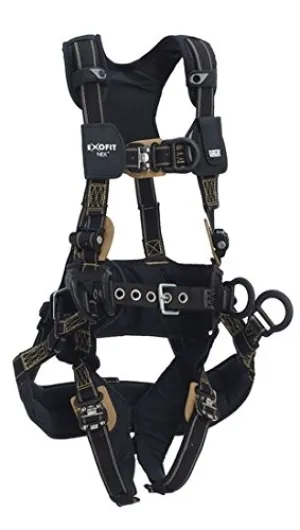 3M DBI-Sala ExoFit NEX 1113368 Tower Climbing Arc Flash Harness, PVC Coated Alum Dorsal/Front/Side D-Rings, Locking QC Buckles, Hard Seat Sling, Large, Black