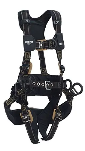 3M DBI-Sala ExoFit NEX 1113368 Tower Climbing Arc Flash Harness, PVC Coated Alum Dorsal/Front/Side D-Rings, Locking QC Buckles, Hard Seat Sling, Large, Black