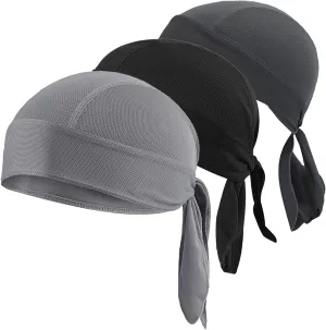 3PCS Cycling Cap Head Wraps Sports Headband Adjustable Tie Non-Slip Bandana Headgear Under Helmet Cap for Running Bike Motorcycle Driving Black