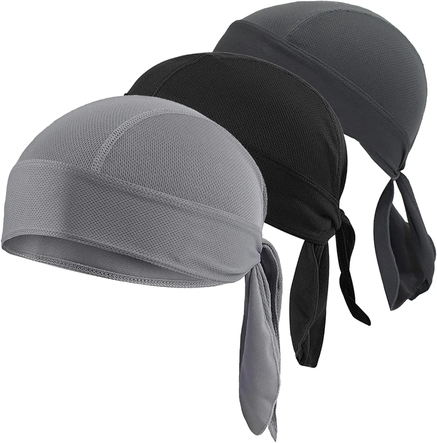 3PCS Cycling Cap Head Wraps Sports Headband Adjustable Tie Non-Slip Bandana Headgear Under Helmet Cap for Running Bike Motorcycle Driving Black