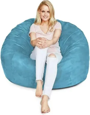 4 Ft Blue Color Giant Bean Bag Chair with Filler Included | Comfortable, Ultra-Soft & Long-Lasting, Durable Double Stitching Removable Zipper Closure Cover