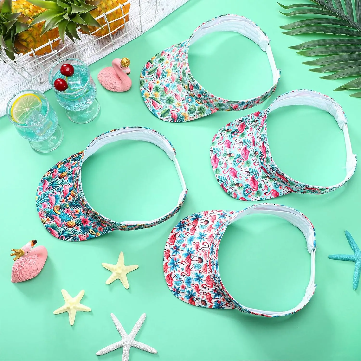 4 Pcs Hawaiian Visor Hat for Women Men Tropical Beach Adjustable Empty Top Sport Visor Cap for Summer Outdoor Pool