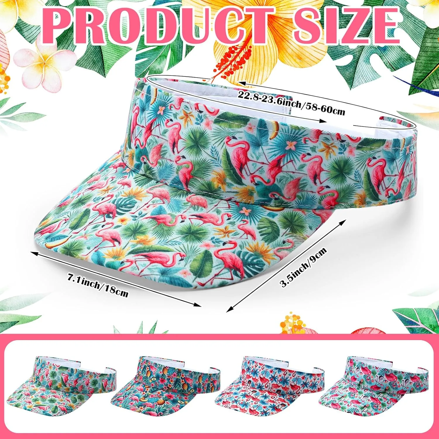 4 Pcs Hawaiian Visor Hat for Women Men Tropical Beach Adjustable Empty Top Sport Visor Cap for Summer Outdoor Pool
