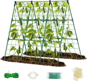 48"x53" Metal Cucumber Trellis for Raised Beds, Plastic Coated Steel Core Garden Trellis for Climbing Plants Outdoor, A-Frame Vegetables Trellis for Tomato Squash Zucchini Peas Grape Fruit