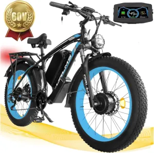 5000W Dual Motor Electric Fat Tire Bike for Adults, 60V 25AH Lithium Battery, 45MPH AWD 21-Speed E-Bike, 24"x4.0" Off-Road Mountain Snow Sand Bicycle, UL Certified, Long Range, Heavy