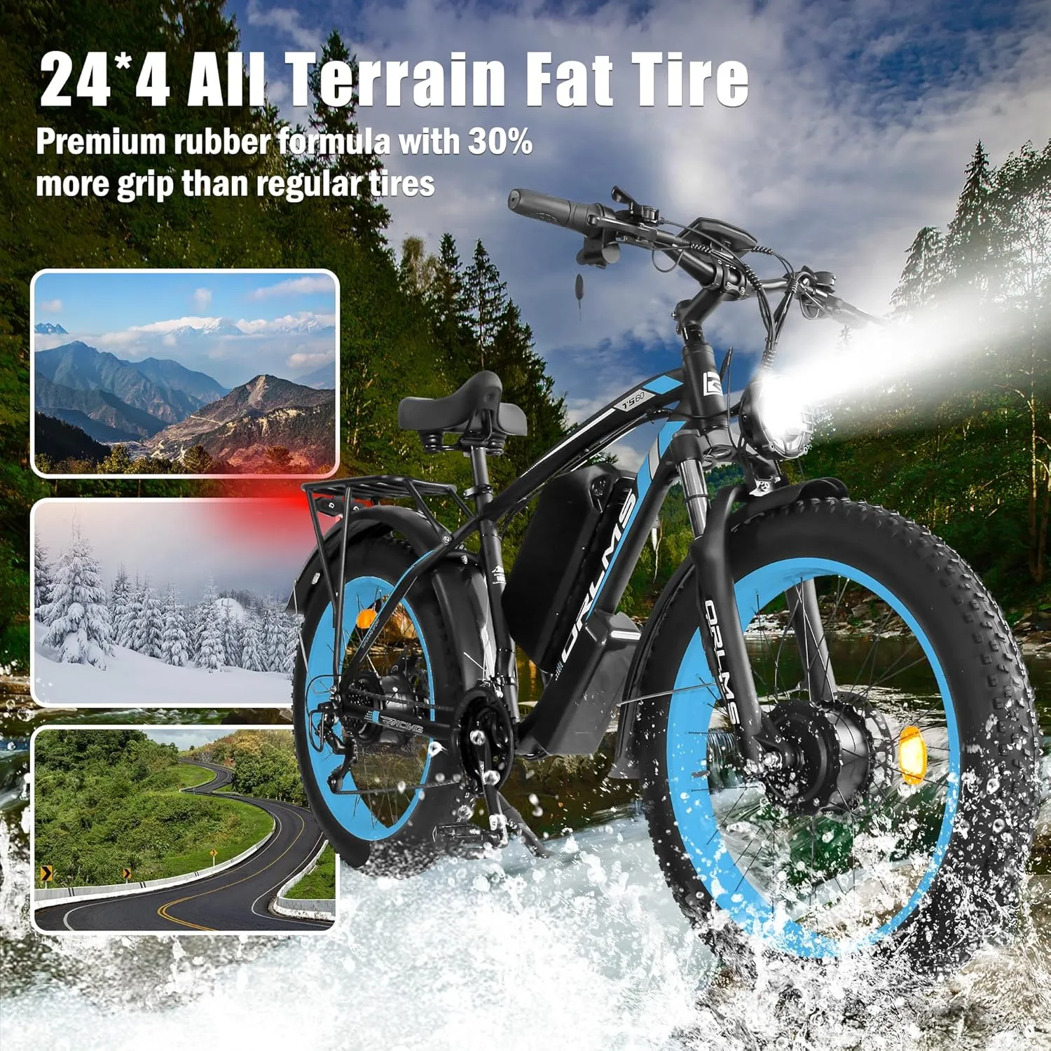5000W Dual Motor Electric Fat Tire Bike for Adults, 60V 25AH Lithium Battery, 45MPH AWD 21-Speed E-Bike, 24"x4.0" Off-Road Mountain Snow Sand Bicycle, UL Certified, Long Range, Heavy