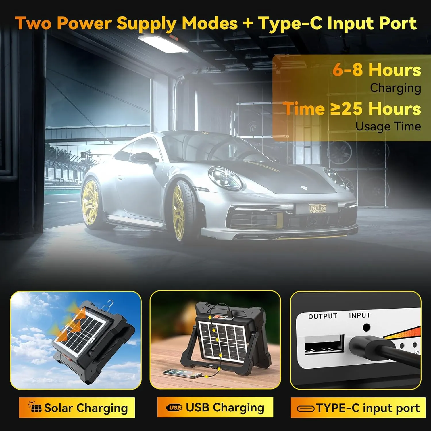 500W Rechargeable Work Light,42000MAh Magnetic Work Light, 42000LM Portable 326 Led Solar Floodlights with Stand 5 Lights Modes IP66 Waterproof for Outdoor Camping Car Repairing