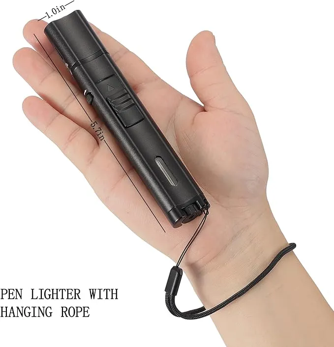 5.7in Butane Torch Lighter with Flame Locking & Safety Switch Function, Adjustable Double Jet Flame Long Stick Lighter, Refillable Windproof Pen Lighter. Black(Sold Without Gas)