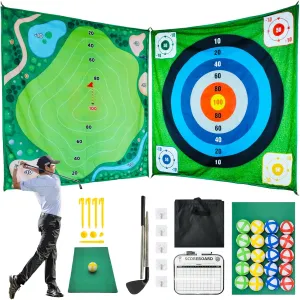 59"x59" Double-Sided Sticky Golf Pro Game Mat with 20 Balls for Backyard Indoor Outdoor Family