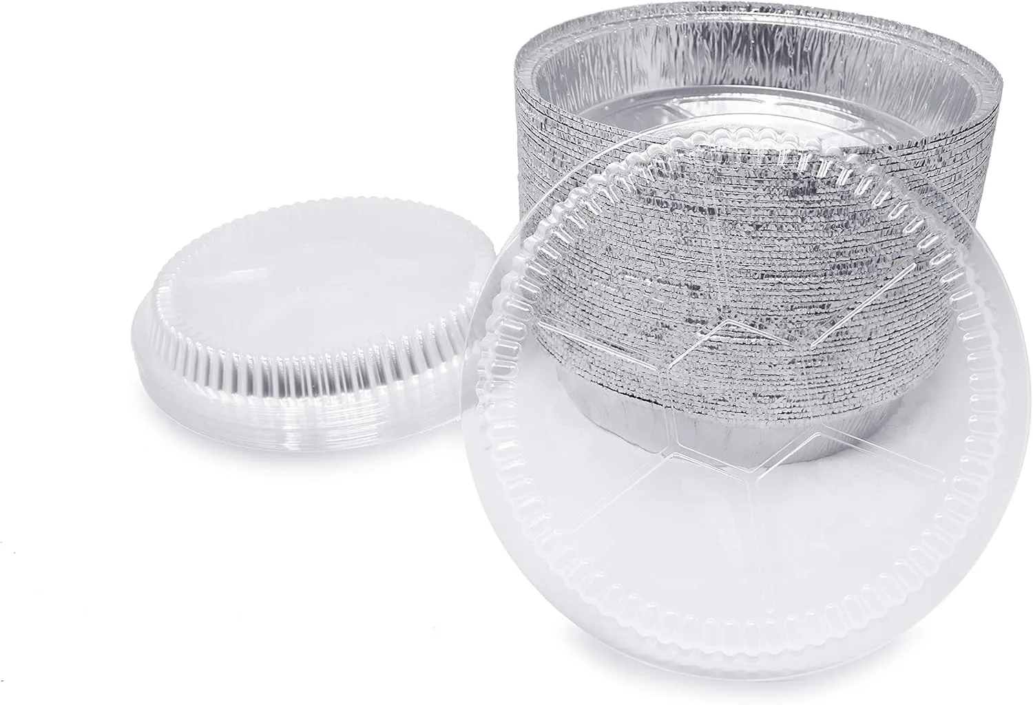 (60 Pack) Premium 7-Inch Round Foil Pans with Plastic Dome Lids l Heavy Duty l Disposable Aluminum Tin for Roasting, Baking, or Cooking