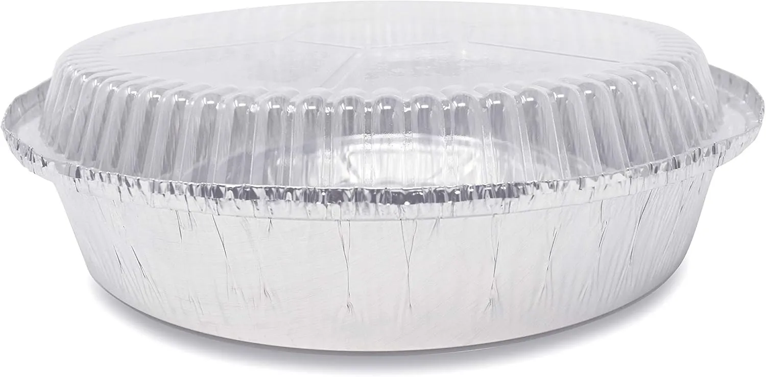 (60 Pack) Premium 7-Inch Round Foil Pans with Plastic Dome Lids l Heavy Duty l Disposable Aluminum Tin for Roasting, Baking, or Cooking