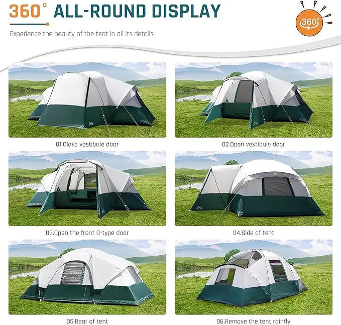 6/8/10/11 Person Camping Tent with Porch, Family Tents for Camping, Big Dome Tunnel Tent includes Rainfly, Easy Setup Large Tents for Outdoor Camping, Reflective Windproof Rope, Large Vestibule
